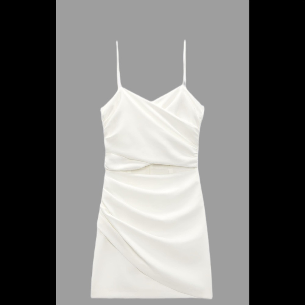 ZARA WHITE DRAPED CUT OUT DRESS SZ SMALL
